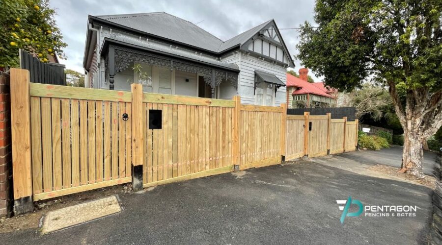 front fence with pedestrian access gate installed by Pentagon Fencing & Gates in Melbourne