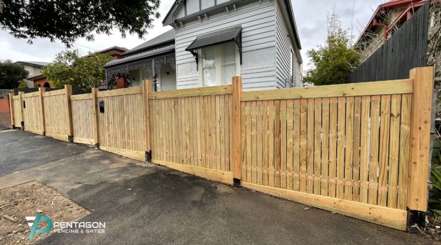 timber front fence with pedestrian access gate installed by Pentagon Fencing & Gates in Melbourne - Timber Capped Picket Fence