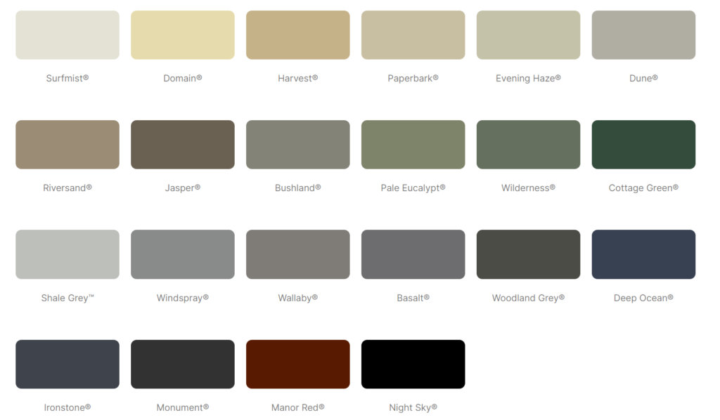 colorbond fencing colors range