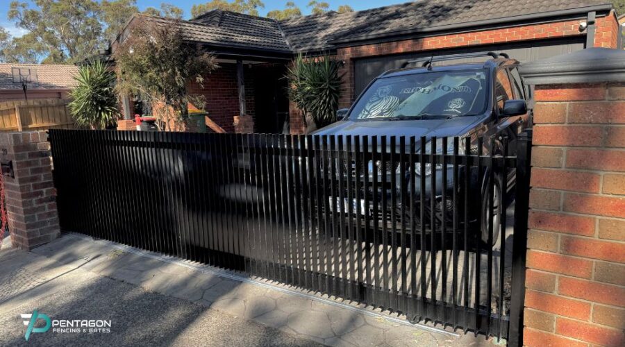 aluminium vertical blade sliding gates installed by Pentago Fencing and gates in Melbourne
