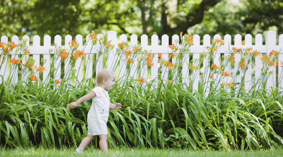 Enhance your picket fence with a flower bed, hedge
