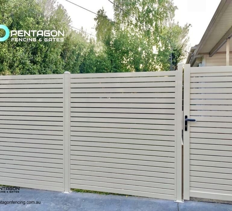 Aluminium Gates Melbourne: Matching Sliding, Swing and Pedestrian Gates to Aluminium Fencing 12 aluminium gate melbourne pentagon